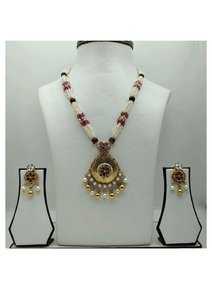 Elegante Juego de Collar con Cuentas Plateadas y Perlas Blancas y Rosas, Colgante Tradicional Chapado en Oro Antiguo y Pendientes a Juego - Product Image 3