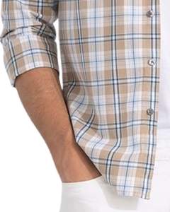 Camisa Casual a Cuadros Azul Beige para Hombre, de Algodón y Poliéster, Corte Ajustado, Manga Larga, con Botones, para Compradores Mayoristas - Product Image 5