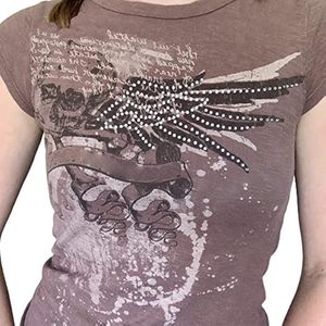 Retro Graphic Tshirt Vintage Wash <b>Distressed</b> Screen Print Round Neck Streetwear Fashion Casual Comfortable Stylish <b>Top</b> Women - Product Image 3