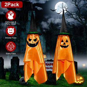 2 pz faccia da paura e cappello da mago di zucca che appendono fantasmi per decorazioni per feste di Halloween per albero di gronda del portico - Product Image 6