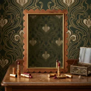 Scalloped Wooden Framed <b>Mirror</b> Mid Century Modern <b>Wall</b> Decor <b>Rectangle</b> Shape Home Use - Product Image 6