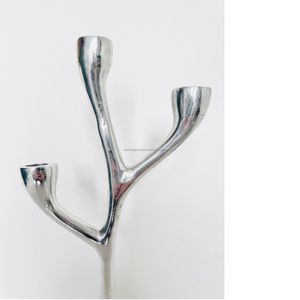 Premium 3-Cup Branching Candelabra • Polished Silver Organic <b>Tree</b> Taper <b>Stand</b> - Product Image 5