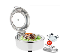 Chauffe-plat de luxe en acier inoxydable avec couvercle en verre pour chauffe-buffet rond 6L Nouveau produit pour réchauffer l'équipement de maintien