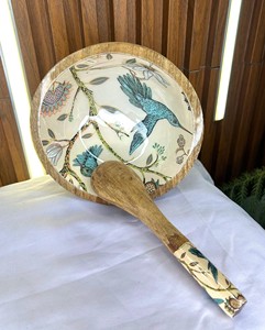Tazón de Ensalada de Madera de Diseño Personalizado de Lujo con Cuchara para Servir, Acabado Esmaltado, Apto para Alimentos, Vajilla para Mesa, Precio al por Mayor B2B - Product Image 4