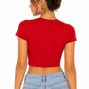 Top Corto Rojo de Manga Corta con Cuello Redondo, Estampado, Ajustado, Informal, Personalizado - Product Image 2