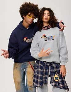 Sweat-shirt à capuche unisexe surdimensionné gris avec motif de teckel brodé, design décontracté pour l'automne, coupe ample, poche, tricoté, 100% coton - Product Image 5