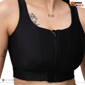 Sujetador Deportivo DAPHNIA para Mujer, Negro Sólido, Cierre Frontal con Cremallera, Cuello Redondo, Soporte Alto, Transpirable, para Fitness y Entrenamiento, Sin Costuras, Spandex y Poliéster - Product Image 5