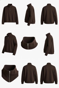 Sweat-shirt marron pour homme à col montant et fermeture éclair quart de tour, en polaire premium, pull décontracté à manches longues - Product Image 5