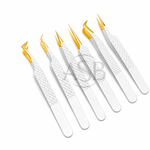 Pince à épiler professionnelle japonaise en acier inoxydable pour extensions de cils, marque privée, pointe en or blanc - Product Image 2
