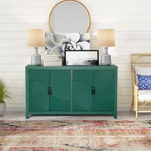 Credenza in Legno Stile Mid-Century Modern da 150 cm con 4 Ante, Mobile Buffet Verde per Soggiorno - Product Image 2