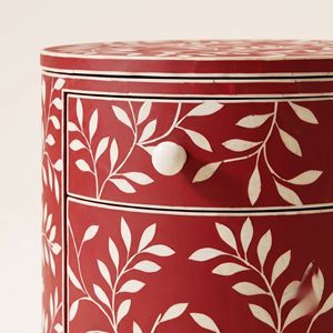 Table de chevet artisanale de qualité supérieure, motif floral rouge et blanc, incrustation en os, en bois, pour la décoration, provenance Inde - Product Image 5
