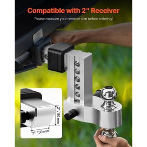 Gancio di traino regolabile da 6 pollici con attacco a tre sfere, per sfera di rimorchio da 1-7/8-2-5/16 pollici e ricevitore da 2 pollici - Product Image 3