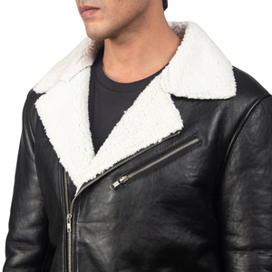 Chaqueta de Motociclista de Cuero Negra para Hombre, Corte Ajustado, Cuello Camisero, Cierre de Cremallera, Color Sólido, Largo Regular, Invierno - Product Image 5