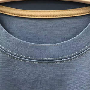 T-shirt pour homme en coton lisse et frais, personnalisable avec votre logo, bleu uni, vintage, coupe ample, col rond, décontracté - Product Image 3