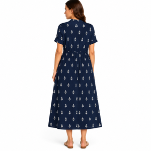Robe midi décontractée pour femme, bleu marine, imprimé cachemire, respirante, coupe ample, manches courtes, boutonnée sur le devant, avec poches, idéale pour l'été - Product Image 6