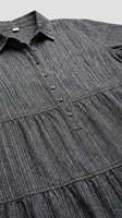 Robe midi en lin et coton noir à manches courtes, robes décontractées pour femmes, tissu léger, idéale pour tous les jours