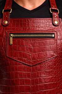 Red Crocodile Embossed Durable European Style <b>Leather</b> Barber Bib <b>Apron</b> Adjustable Comfortable Multiple Pockets Customizable for - Product Image 2