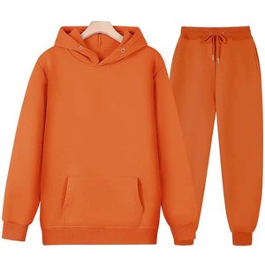 Unisex <b>Purple</b> Hooded Tracksuit Solid Color Casual Full Length Cotton Sweatshirt and Drawstring Pants Autumn Wear - Product Image 3