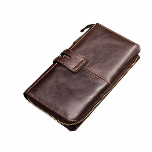 Portefeuilles multifonctions de grande capacité en cuir véritable imperméable avec fermeture à glissière et bouton, style tendance - Product Image 1