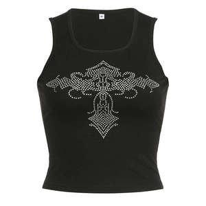 T-shirts légers et écologiques pour femmes, coupe ajustée, 100 % coton, avec logo personnalisé en strass, pour l'été - Product Image 2