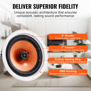4 enceintes encastrables de 8 pouces, 100 Watts, système de plafond encastré, sensibilité 89 dB, impédance 8 Ohms, pour usage intérieur - Product Image 3