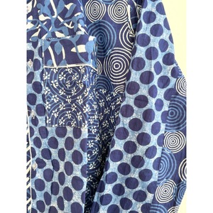 Blue Geometric Cotton Bohemian Pajama Set Long Sleeve Regular Fit V-neck Printed Breathable Eco-Friendly All Seasons Casual Wear - Product Image 3