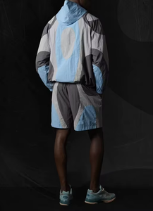 Men's Color Blocking Sporty Hooded Jacket <b>Set</b> Quick Dry <b>Knitted</b> Polyester Spandex Summer Wear Short Sleeve Outfit - Product Image 2