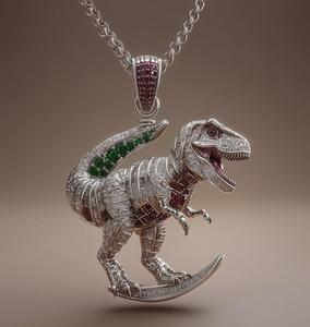 Colgante de Dinosaurio con Moissanita Real de Corte Redondo de 3 Quilates, Chapado en Oro de 14K sobre Plata, para Mujer - Product Image 1