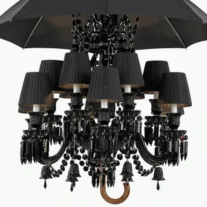 Lámpara de Techo de Cristal Importada de 12 Luces, Diseño de Sombrilla de Cristal Negro de Lujo, para Decoración de Hoteles, Villas y Hogares - Product Image 2