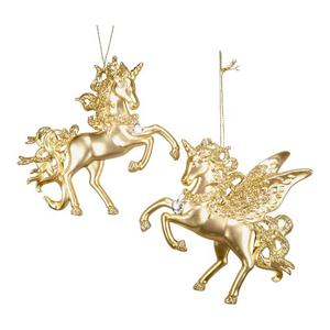 Adorno Navideño de Lujo para Colgar, Chapado en Oro Mate, con Purpurina Dorada, Acrílico 3D, Reno Saltando, Unicornio Volador - Product Image 6