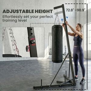 Sacco da Boxe Autoportante per Adulti, Regolabile in Altezza 185-230 cm, in Tela e Pelle PU Nera, Supporto Incluso - Product Image 4