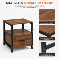 Table de chevet rustique en bois grainé avec tiroir et étagère ouverte, structure métallique – Fournisseur OEM/ODM de meubles de chambre à coucher