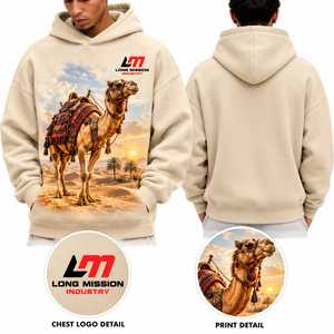 Sudadera con Capucha para Hombre Long Mission Industry, Color Camel Sólido, Corte Regular, Informal, con Bolsillo Delantero, 100% Algodón, Forro Polar Transpirable - Product Image 1
