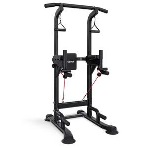 Station de musculation Power Tower avec barre de traction 330 LBS, base stable en forme de H, coussin dorsal réglable sur 12 niveaux, barre de traction autoportante - Product Image 1