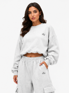 Sweat-shirt court oversize à col rond, coupe ample, pantalon cargo assorti à jambes larges, ensemble de survêtement baggy, streetwear personnalisé, hiver automne - Product Image 4
