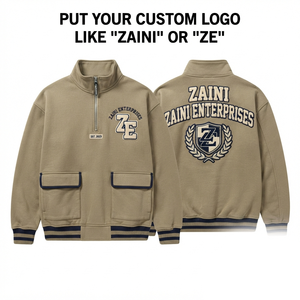 Premium 320 GSM Polyester Fleece <b>Puller</b> Jacket Khaki Custom Printed Logo Waterproof Breathable Reflective Autumn - Product Image 1