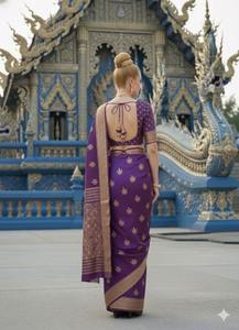 Sari prêt-à-porter et chemisier prêt-à-porter en tissu viscose soie de qualité supérieure, vêtements indiens et pakistanais traditionnels. - Product Image 3