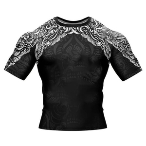 Men's Black Full Sleeve Rash Guard <b>White</b> Tribal Print Sublimation Quick Dry <b>Compression</b> <b>Shirt</b> For MMA BJJ Grappling Rash Guards - Product Image 6