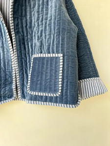 Handmade 100% Cotton Velvet Suzani Kimono Jacket | Autumn Winter Breathable Quick Dry Eco-Friendly Quilted O-Neck <b>Boho</b> - Product Image 3