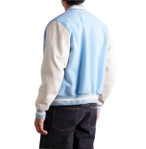Men's Retro Style Wool Varsity <b>Jacket</b> With Leather Sleeves <b>Patchwork</b> Design Comfortable Fit For Winter Casual Outings - Product Image 2