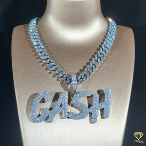 Luxury Moissanite Diamond " CASH " Letter Pendant With Cuban <b>Chain</b> Full <b>Iced</b> <b>Out</b> Hip Hop Necklace Jewelry - Product Image 2