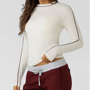 Custom Ribbed Material Blank Crop Length Long Sleeve <b>Compression</b> Shirt Sportswear Running High Strength Breathable Summer Shirt - Product Image 3