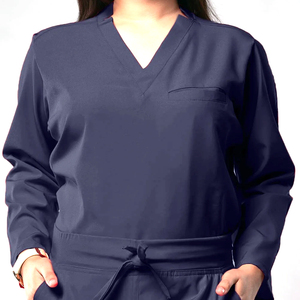 Women's Navy Blue Medical <b>Scrub</b> <b>Set</b> Long Sleeve V Neck Nursing Uniform Breathable Hospital Healthcare Workwear Custom OEM ODM - Product Image 3