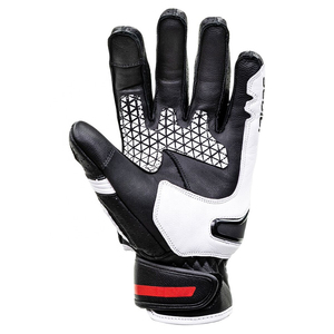 Gants de course moto professionnels en cuir blanc et noir avec protection rigide des articulations et compatibles écran tactile pour la conduite à moto - Product Image 3