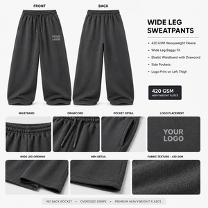 Pantalon large en molleton de coton respirant et écologique pour homme, taille élastique avec cordon de serrage, cheville élastiquée, marque privée - Product Image 4