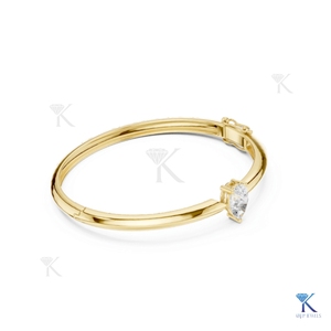Lab Grown Diamond Solitaire Pear Cut Bangle 14K Solid Gold Fine Unisex Minimalist <b>Cuff</b> Jewelry Party Gift Trendy - Product Image 5