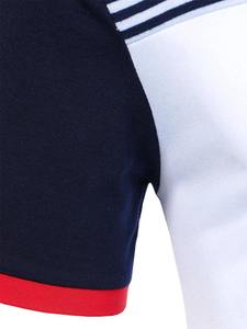Polo à manches courtes pour homme, color-block, col rayé, blanc, marine, rouge, poche, style décontracté, tricoté - Product Image 5