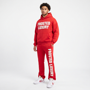 Ensemble de survêtement en molleton 100 % coton avec impression en relief, comprenant un sweat à capuche et un pantalon évasé, pour homme, coupe oversize - Product Image 5