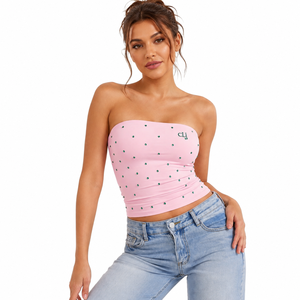 Haut tube pour femme en couleurs tendance, orné de strass, en coton tricoté, style décontracté pour l'été, grammage lourd, personnalisable - Product Image 1