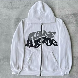 Sudadera con capucha con cremallera personalizada de alta calidad, doble capa, hombro caído, peso pesado, sudaderas con cremallera de gran tamaño, Sudadera con capucha de lana de algodón - Product Image 6